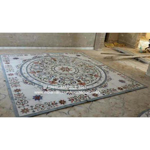 Suelo con incrustaciones de templo de mármol, floral redondo con diseño de límite, incrustaciones de losa de mármol para suelo de templo y hogar - Product Image 1