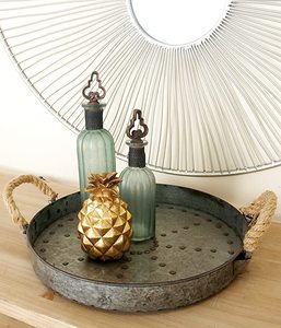 Bandeja para servir alimentos galvanizada con mango de cuerda rústica, perfecta para la decoración de la cocina del hogar, uso elegante para servir, pieza de exhibición elegante - Product Image 3