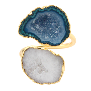 Anillos chapados en oro y amarillo para mujeres y niñas, Geode Azul, Blanco, Natural, gasolina - Product Image 1