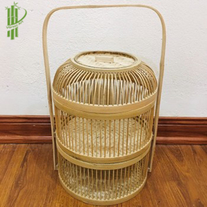 Antique Vietnamese Two Tiered Woven Bamboo Wedding <b>Basket</b> With Hand Painted Floral <b>Lid</b> Home/ Restaurant Decor Traditional Style - Product Image 4