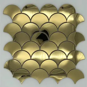 扇形金色金属马赛克，铝马赛克瓷砖，鱼鳞瓷砖陶瓷