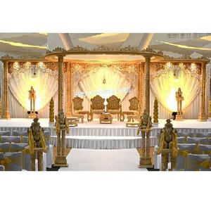 Maharani Mandap para ceremonia de boda india moderno portátil doble pilar madera dorada boda Mandap - Product Image 1