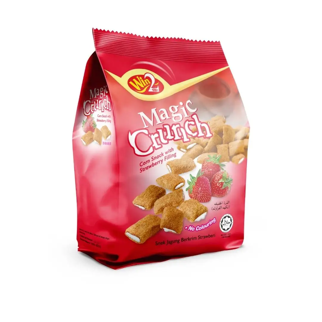 Merek Win2 Magic Crunch Snack jagung dengan pengisi stroberi 70g