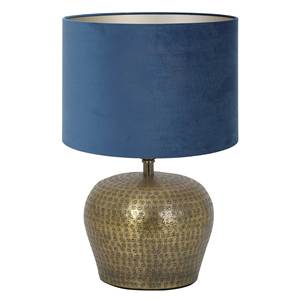 Modern Brass <b>Table</b> <b>Lamp</b> With Blue Velvet Shade Round <b>Base</b> Indoor Decor - Product Image 1
