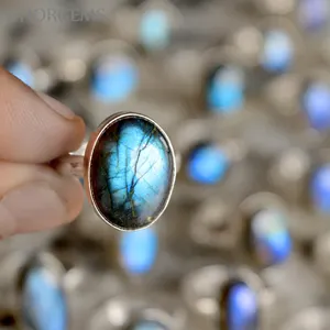 Anéis pedras preciosas naturais para homens, caixa de exibição de anel de tungstênio labradorite, com sobreposição à mão, para preço no atacado