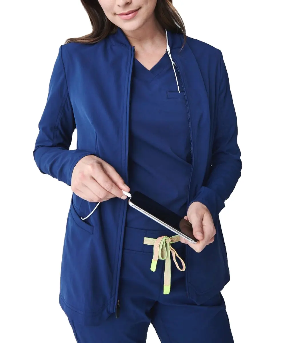 Blue Comfortable Hospital Nurse Scrub Jacket for Nurses Uniform Zipper Jacket Scrub Jogger Jacket