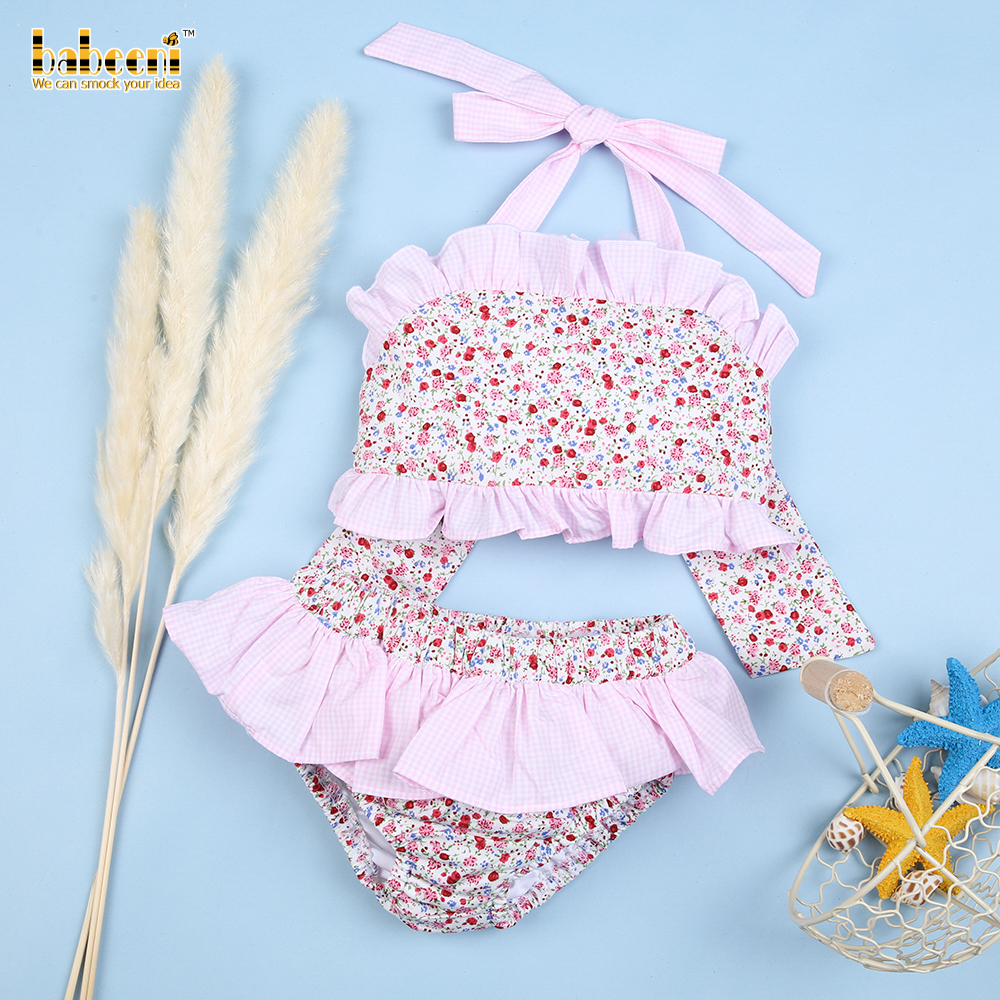 Bloemen Tweedelige Meisje Badmode Oem Odm Groothandel Baby Gesmokte Kleding-BB2435