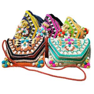 Bolso de yute multicolor bohemio BANJARA hecho a mano | bordado y con cuentas | cierre abierto | listo para festivales | moda femenina - Product Image 1