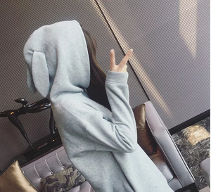 Sweat à capuche en polaire à manches longues pour femme, Logo personnalisé, oreille de lapin, couleur Pure, meilleure qualité, 2023 - Product Image 4