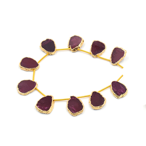 Ruby 15 Đến 17 MM Mịn Không Đồng Đều Hình Dạng Bên Khoan Vàng Mạ 10 Hạt Strand - Product Image 6