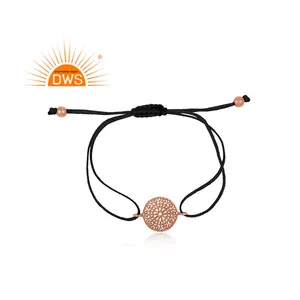 Pulsera con Diseño de Mandala en Filigrana, Plata de Ley 925, Joyería al por Mayor, Bañada en Oro Rosa, Hilo Negro - Product Image 1