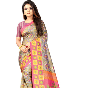 Saree de travail en soie imprimée Sana, vêtement décontracté avec chemisier, vêtement indien pour femme, sari, pas cher, pas cher, vente en gros, Alphanumero - Product Image 1