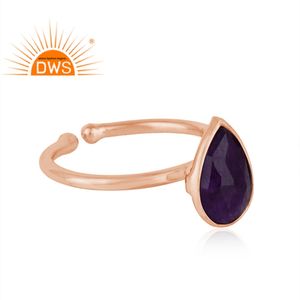 Bague en argent Sterling plaqué or Rose 18K, vente en gros, bijoux pour femmes, pierre précieuse violette, Aventurine, possibilité de vente en gros - Product Image 2