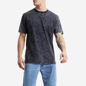 2022 Venta caliente de talla grande lavado con ácido 100% algodón camiseta de punto liso en blanco ropa de calle para hombres al por mayor - Product Image 6