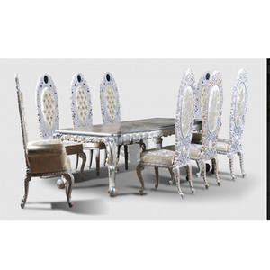 Lujo blanco pulido diseñador muebles de comedor elegante plata tallada mesa de comedor conjunto real de madera blanca muebles de comedor - Product Image 1