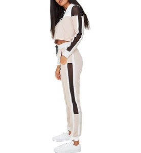 Panel de color negro con blanco cuello redondo sudadera chándal de las mujeres fabricación por SKYFA deportes - Product Image 4