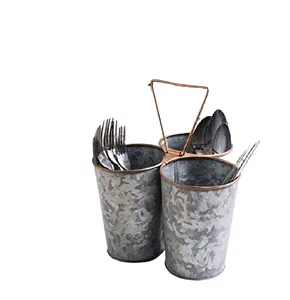 Caddy de rangement élégant en métal galvanisé avec poignée, parfait pour l'organisation de la table de la cuisine à domicile, solutions de rangement élégantes - Product Image 1