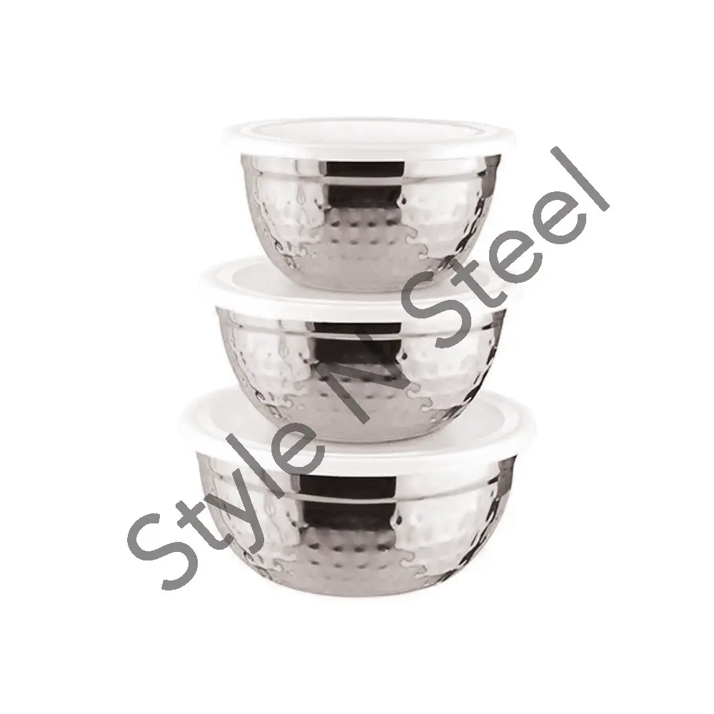 Mixing Bowl set Color Stainless steel mixing bowls High quality Stainless Steel Step Hammered Bowl with Plastic Lid