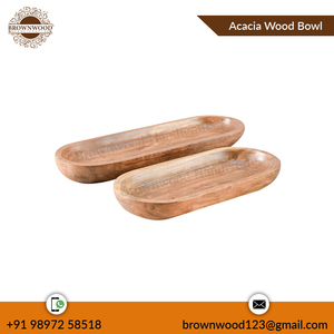 Ensemble de 2 bols de service en bois d'acacia finis non toxiques fabriqués à la main du fabricant et exportateur indien au meilleur prix compétitif - Product Image 4