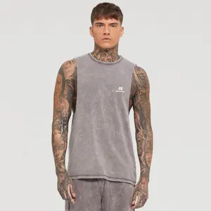 Grey color deep arm hole acid wash men tank top manufacture by Hawk Eye Sports ( PayPal Verified )