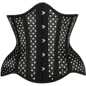 Underbust korset Satin motif polkadot, korset pembentuk pinggang hitam dan putih, korset Bustier untuk pesta dan modis