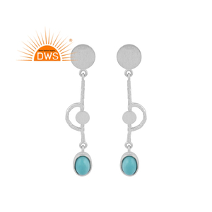 Pendientes de plata de ley 925 con gema Natural de color turquesa, joyería fina colgante para mujeres - Product Image 1