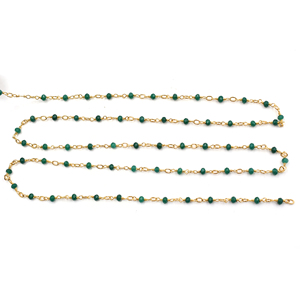 Green Onyx Faceted Rondelle Rosary Chain 3–4mm Brass 18K Gold Plated <b>Wire</b> Wrapped Chain Sold by Foot for Jewelry Making - Product Image 5