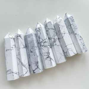 Torre de hollita con puntos, varita de Obelisco, Blanco pulido, Gema NATURAL de hollita y punto de ágata elegante, venta al por mayor - Product Image 2