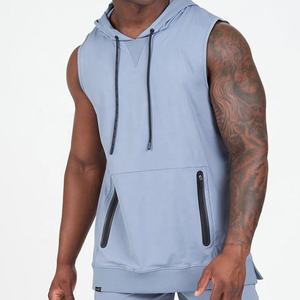 Sudaderas con Capucha para Hombre al por Mayor, 100% Poliéster, Camisetas sin Mangas Personalizadas para Gimnasio, con Bolsillo Lateral con Cremallera, Diseño Liso y Moderno, Primavera - Product Image 1