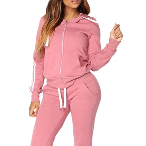 Survêtement Sexy à manches longues pour femme, ensemble de jogging, survêtement rose avec fermeture éclair, logo personnalisé, - Product Image 1