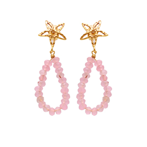 Genuine Rose Chalcedony Gemstone <b>Dangle</b> <b>Earrings</b> Solid .925 Sterling Silver Gold Plating Handmade Ear Wire Fine Jewelry Gift - Product Image 1