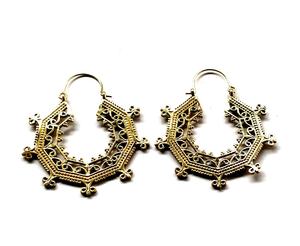 Boucles d'oreilles à la mode bohème hexagone fleur cerceau femmes laiton uni pour mariages fêtes fiançailles-idée cadeau à la mode - Product Image 4