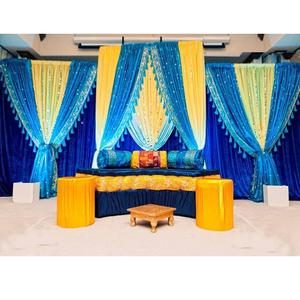 Rideaux élégants de scène pour arrière-plan de mariage, draperies d'arrière-plan blanc bleu Royal, toile de fond Maharani gg pour mariage - Product Image 1