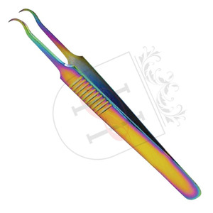 Pinzas de punta de aguja de Color arcoíris de volumen medio redondo, con agarre para los dedos, diseño de etiqueta privada, pinzas de extensión de pestañas - Product Image 2