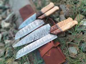 Juego de cuchillos de cocina forjados de Damasco profesional, mango de madera, juego de cuchillos de bloque impreso OEM personalizado, juego de cuchillos profesional - Product Image 3