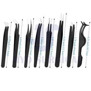 Kit de beauté professionnel avec pince à cils à pointe de fibre pointue incurvée Applicateur de sourcils Instruments de soin pour cils noirs - Product Image 5