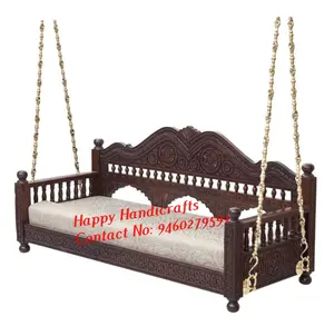 Indian Wooden Hand Painted Outdoor Patio Porch Furniture Wooden Carving Garden Swing