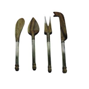 Ensemble de couverts en bois personnalisé de haute qualité, poignée de tuyau en laiton, fromage en bois, ensemble de quatre ustensiles de cuisine de Style Antique - Product Image 1