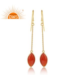 Gema de ónix roja Natural, diseñador de joyería, proveedor de oro de 18k, cadena de plata chapada en oro, pendientes, fabricante de joyería - Product Image 3