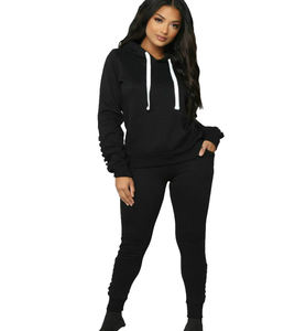 Survêtement de sport en velours pour femme noir, ensemble deux pièces, uniforme unisexe, jogging, logo personnalisé, 2021 - Product Image 1