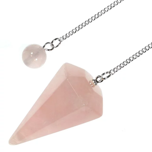 Péndulo de cristal Natural de cuarzo rosa para Sanación Reiki, Péndulo de espiga con cono facetado, venta al por mayor, Péndulo de piedras preciosas - Product Image 5