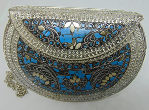 Ethnic <b>Clutch</b> Vintage Bag Handmade Metal Bag Mosaic Stone Purse Shell Bag Hand <b>clutch</b> Handbag for women - Product Image 3