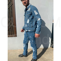 Ensemble deux pièces en jean léger grande taille, couleur personnalisée, 100 % polyester, coupe ajustée, streetwear décontracté, polaire d'hiver