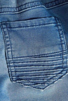 Pantalon de jogging en jean bleu taille haute style vintage pour enfants, style motard à enfiler avec boutons décoratifs, 100 % coton épais, jeans pour garçons