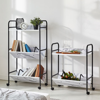 Chariot de rangement moderne en bois avec étagères et roulettes verrouillables – Meuble de cuisine, bibliothèque de salon, mobilier de maison