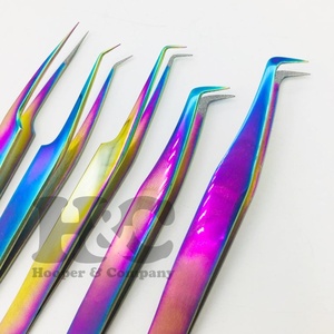 Wholesale Tweezers Customized Stainless Steel <b>Rainbow</b> Tweezers for Eyelash Extension Sustainable Fiber Volume Tips mink - Product Image 4