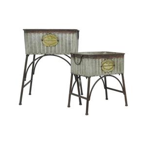 Galvanized <b>Planters</b> With Iron Stand Set Of Two Different Sizes Flower <b>Pot</b> For <b>Garden</b> Decor Accessories - Product Image 6