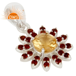 Colgante con diseño Floral de piedras preciosas granate y citrino para mujer, colgante de plata fina, fabricante de joyería - Product Image 2