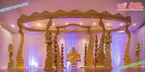 Magnifique Mandap de mariage moderne, sculpté à la main, motif paon, artisanat en bois, pour mariages indiens en Australie - Product Image 4