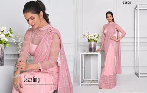 ชุดส่าหรีงานปาร์ตี้ผ้าจอร์เจียต์ปักเลื่อมสีพลัมสวยงามสไตล์อินเดียสำหรับงานแต่งงานและงานปาร์ตี้สำหรับผู้หญิง - Product Image 4